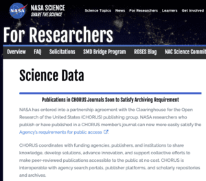 NASA For Researchers: Science Data Page